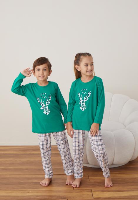 Pijamale de Crăciun pentru Copii,Culoare Verde,Engros